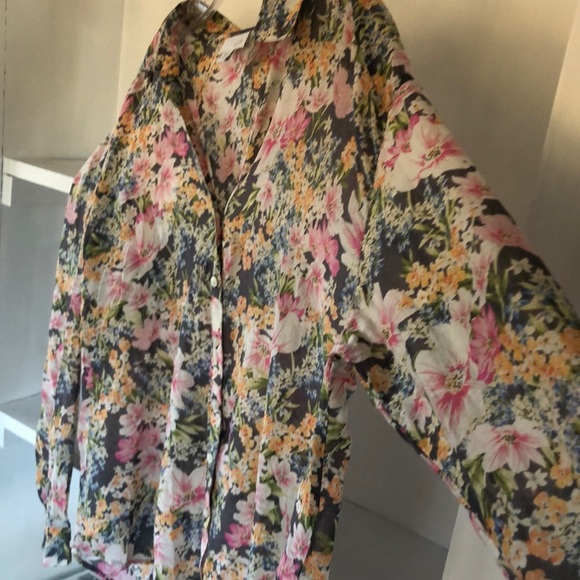 J. Jill floral cotton and silk blend long sleeve top size Large Petite - Picture 5 of 9